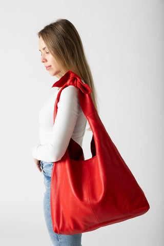 Risa Knot Red Leather Shoulder Bag