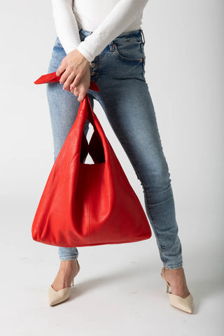 Risa Knot Red Leather Shoulder Bag