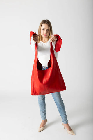 Risa Knot Red Leather Shoulder Bag