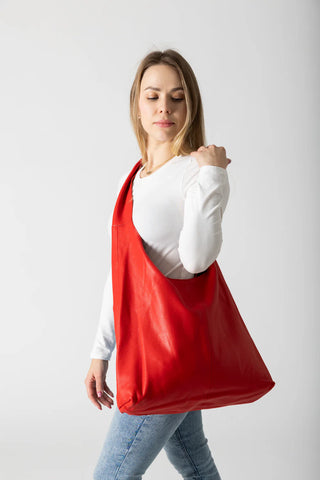 Risa Knot Red Leather Shoulder Bag