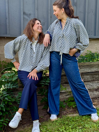 FRNCH Zinnia Denim & Eyelet Check Blouse