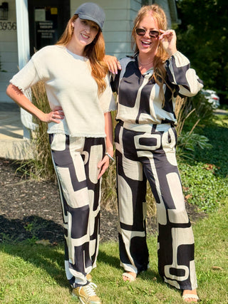 Pistache Satin Pant in Abstract Mosaic