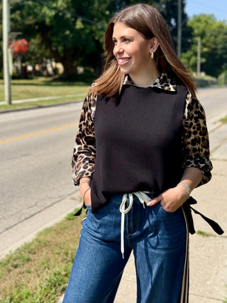 Pistache Leopard Split-V Shirt