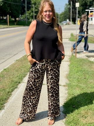 Pistache Satin Pant in Leopard