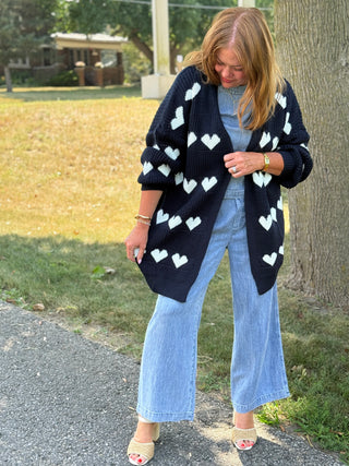 Pistache Navy Heart Knit Cardi