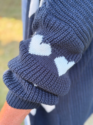 Pistache Navy Heart Knit Cardi