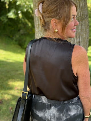 Pistache Satin Draped V-Neck