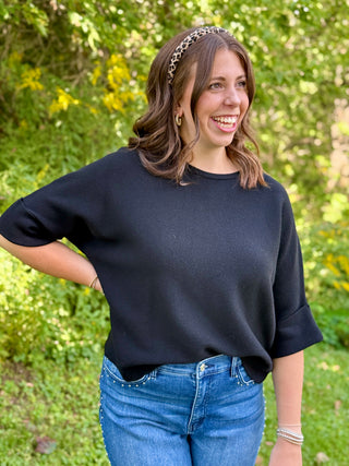 Pistache Drop Sleeve Sweatshirt in Black