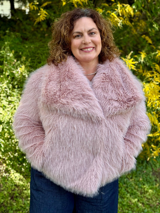 Astrid Faux Fur Bomber Jacket in Pink