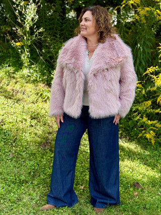 Astrid Faux Fur Bomber Jacket in Pink