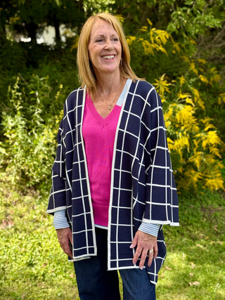 Pistache Navy Windowpane Cocoon Cardi