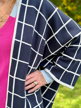 Pistache Navy Windowpane Cocoon Cardi