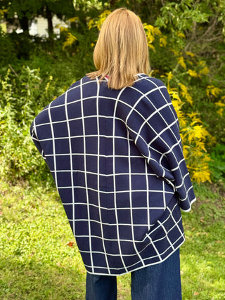 Pistache Navy Windowpane Cocoon Cardi