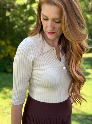 Paper Label Leona Rib Polo in Soy Milk