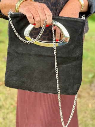 Mathilde Silver & Black Suede Handbag
