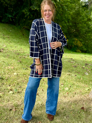 Pistache Navy Windowpane Cocoon Cardi