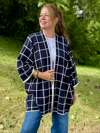 Pistache Navy Windowpane Cocoon Cardi