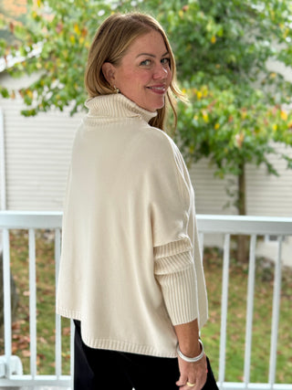 Pistache Slouchy Cream Turtleneck Knit
