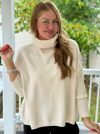 Pistache Slouchy Cream Turtleneck Knit