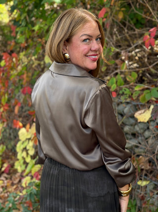Pistache Sage Split V-neck Shirt