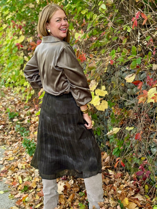 Pistache Sage Split V-neck Shirt