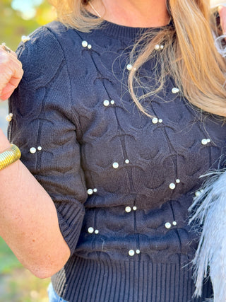 Astrid Pearl & Cableknit Pullover