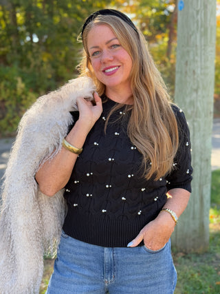 Astrid Pearl & Cableknit Pullover