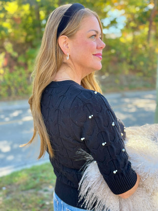 Astrid Pearl & Cableknit Pullover