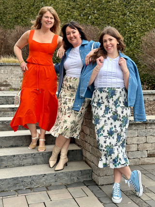 Hilary MacMillan Ruched Floral Midi Skirt