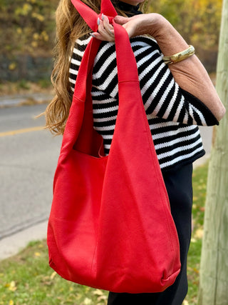 Risa Knot Red Leather Shoulder Bag