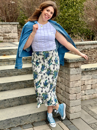 Hilary MacMillan Ruched Floral Midi Skirt