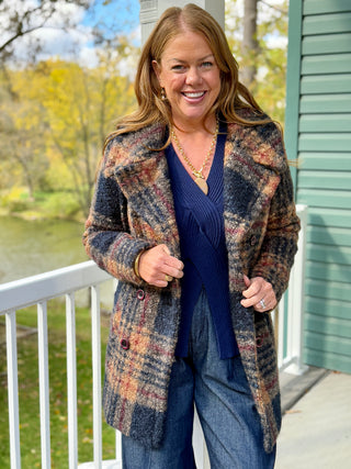 Pure Essence Faux Persian Lamb Plaid Peacoat
