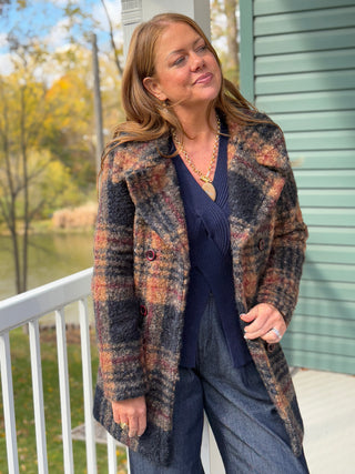 Pure Essence Faux Persian Lamb Plaid Peacoat