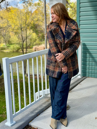 Pure Essence Faux Persian Lamb Plaid Peacoat
