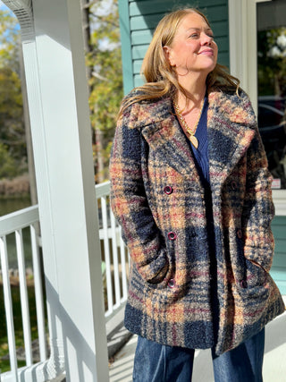 Pure Essence Faux Persian Lamb Plaid Peacoat