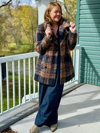 Pure Essence Faux Persian Lamb Plaid Peacoat