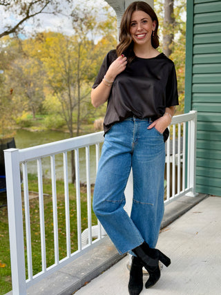 Pistache Flutter Sleeve Satin Blouse