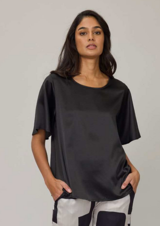 Pistache Flutter Sleeve Satin Blouse