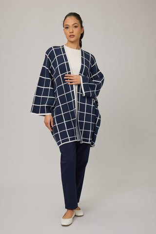 Pistache Navy Windowpane Cocoon Cardi
