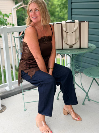Lyla + Luxe Lace Cami Top in Chocolate
