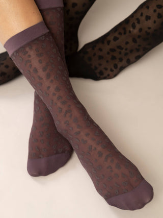 Rachel Sheer Socks: Plum Leopard