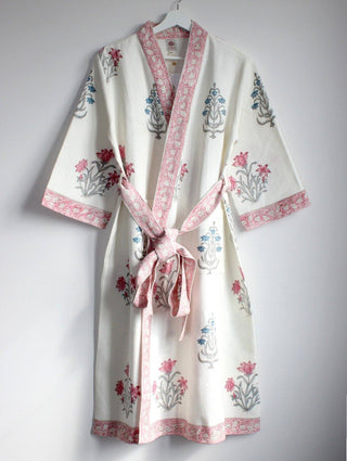 Aakriti Hand Printed Waffle Robe in Pink