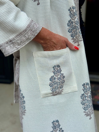 Aakriti Hand Printed Waffle Robe in Grey
