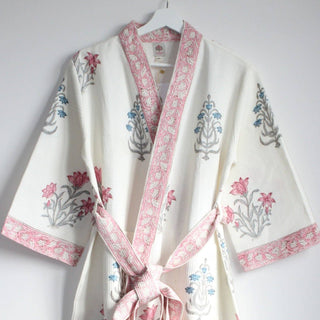 Aakriti Hand Printed Waffle Robe in Pink