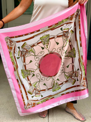 Lyla + Luxe Pink and Green Square Silky Scarf