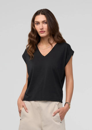 Duer Pima Cotton Black V-Neck Dolman Tee