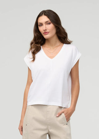 Duer Pima Cotton White V-Neck Dolman Tee