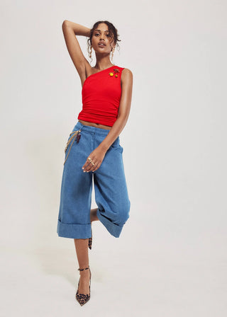 Hilary MacMillan Ruched One Shoulder Top (with brooch cluster)