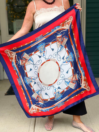 Lyla + Luxe Red and Navy Square Silky Scarf