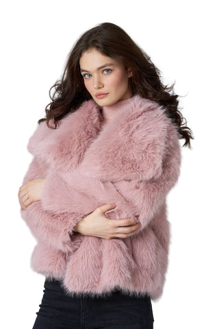 Astrid Faux Fur Bomber Jacket in Pink